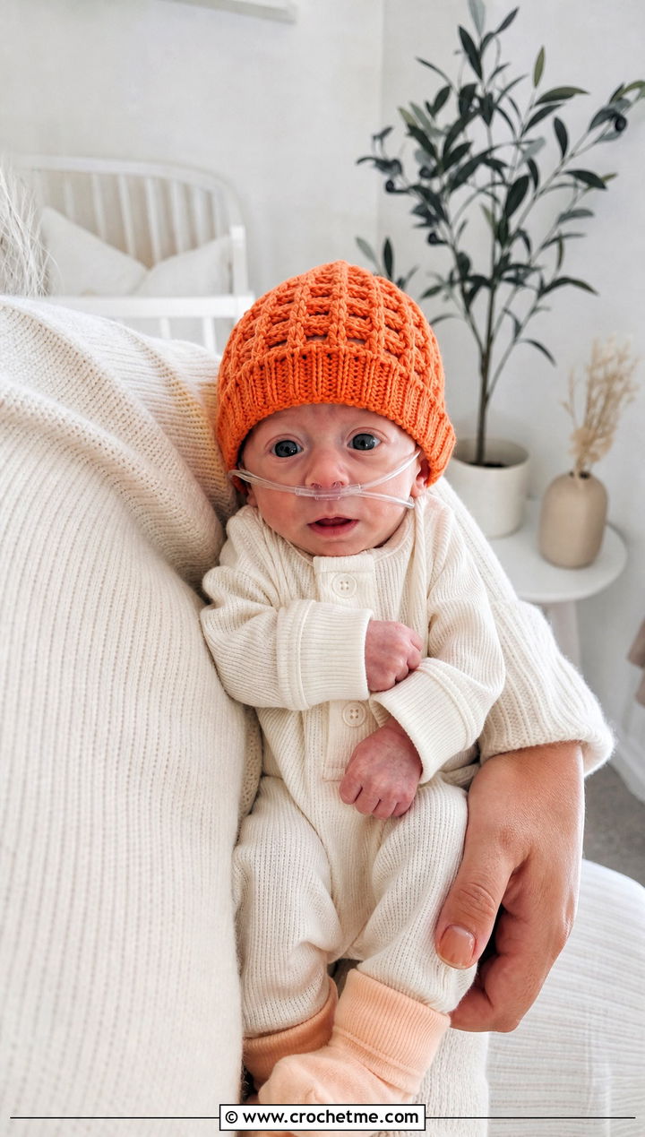 Waffle Stitch Preemie Crochet Beanie With Thermal Romper - 25 premie crochet hat outfit ideas