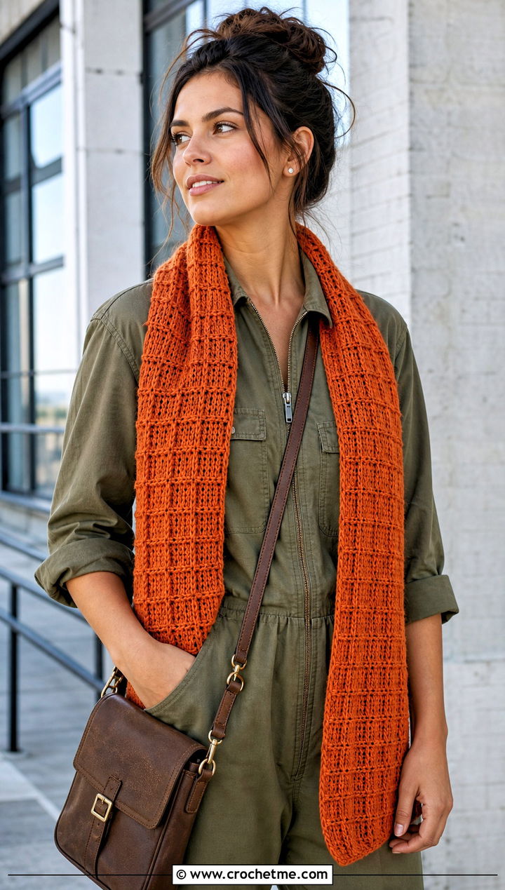 Waffle Stitch Rectangle Crochet Shawl With Utility Jumpsuit - 20 Rectangle Crochet Shawls outfit ideas