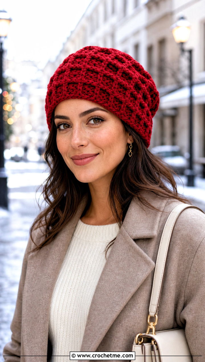 Waffle Stitch Slouchy Crochet Hat With Sweater Dress - 15 Slouchy Crochet Hat outfit ideas