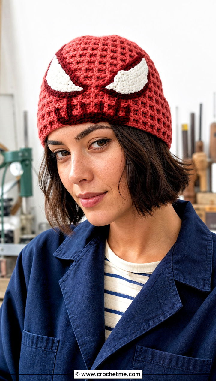 Waffle Stitch Venom Crochet Beanie With Chore Coat - 25 venom crochet beanie outfit ideas