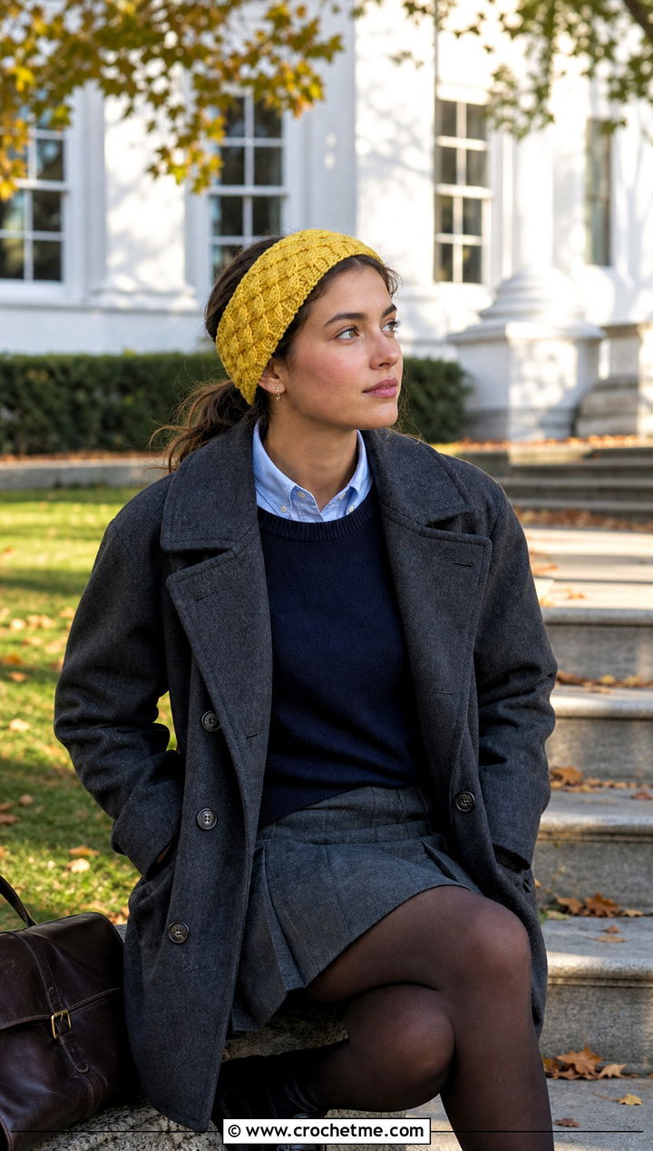 Waffle Stitch Wide Crochet Ear Warmer With Pleated Skirt - 15 Wide Crochet Ear Warmer outfit ideas