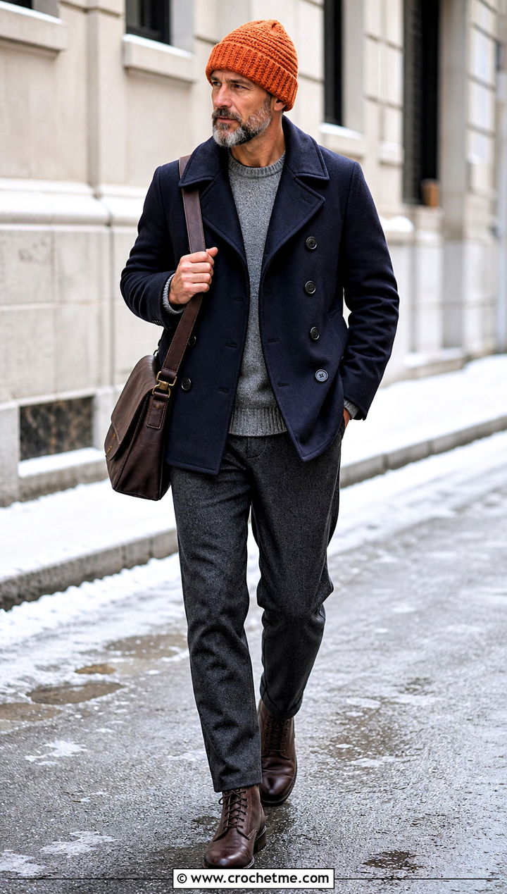 Watch Cap Crochet Beanie With Peacoat - 35 mens crochet beanie outfit ideas