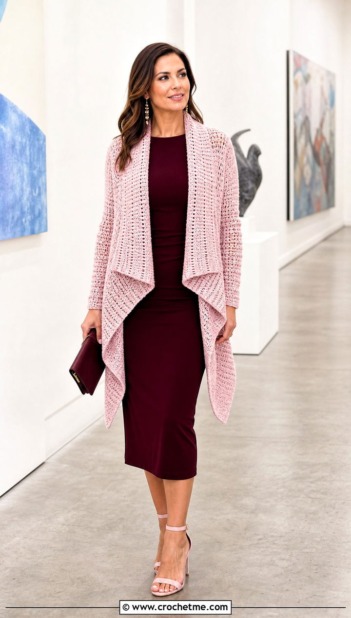 Waterfall Crochet Cardigan With Column Midi Dress - 30 3 weight yarn crochet cardigan outfit ideas
