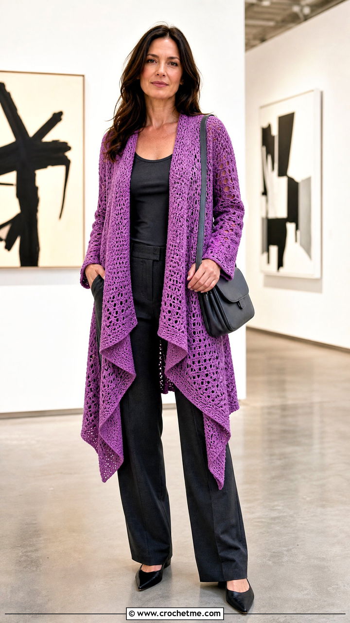 Waterfall Crochet Cardigan With Monochrome Basics - 35 crochet cardigan ideas