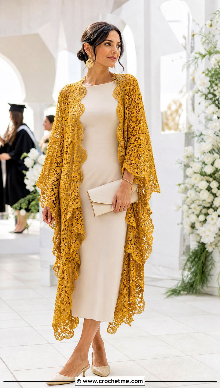 Waterfall Crochet Lace Kimono With Column Dress - 25 crochet lace kimono outfit ideas
