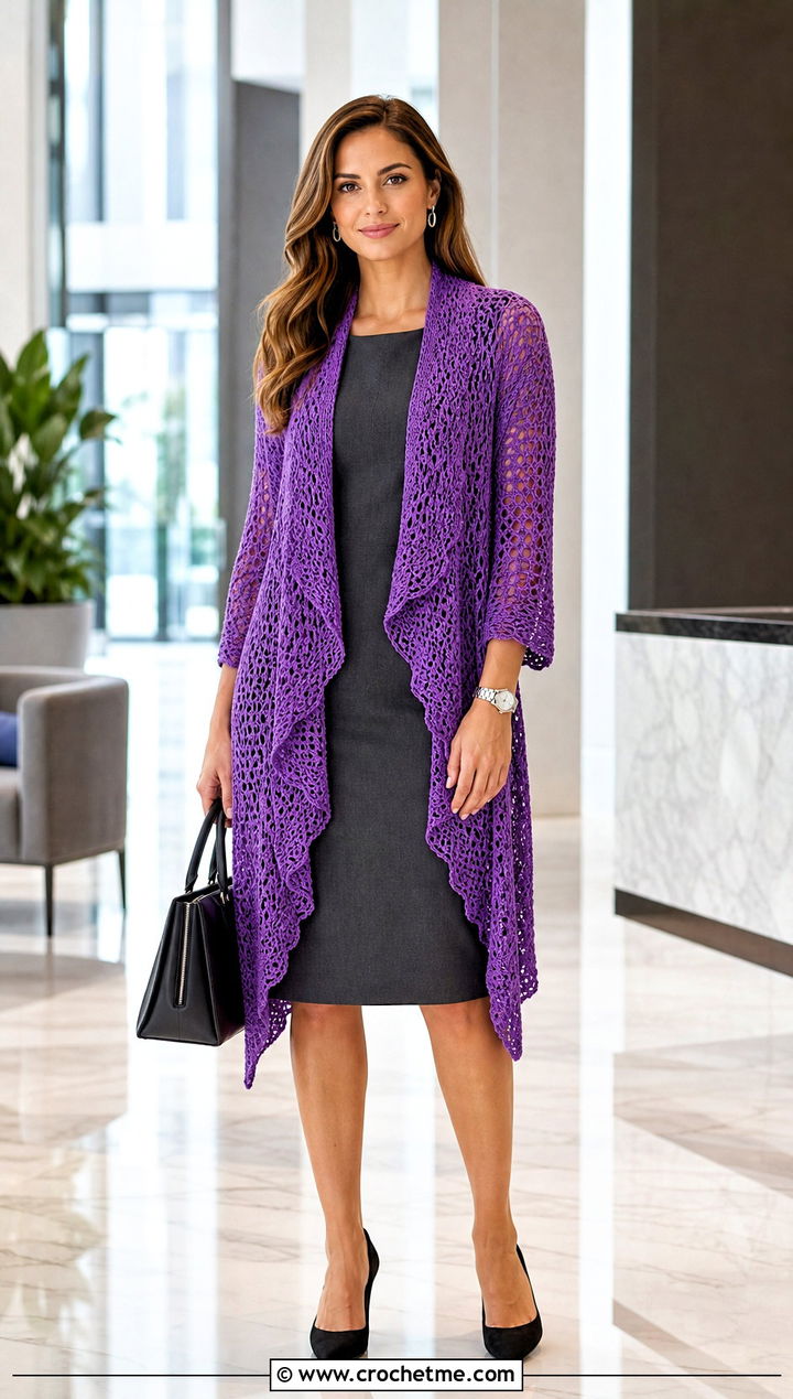 Waterfall Front One Piece Crochet Cardigan With Sheath Dress - 35 one piece crochet cardigan outfit ideas