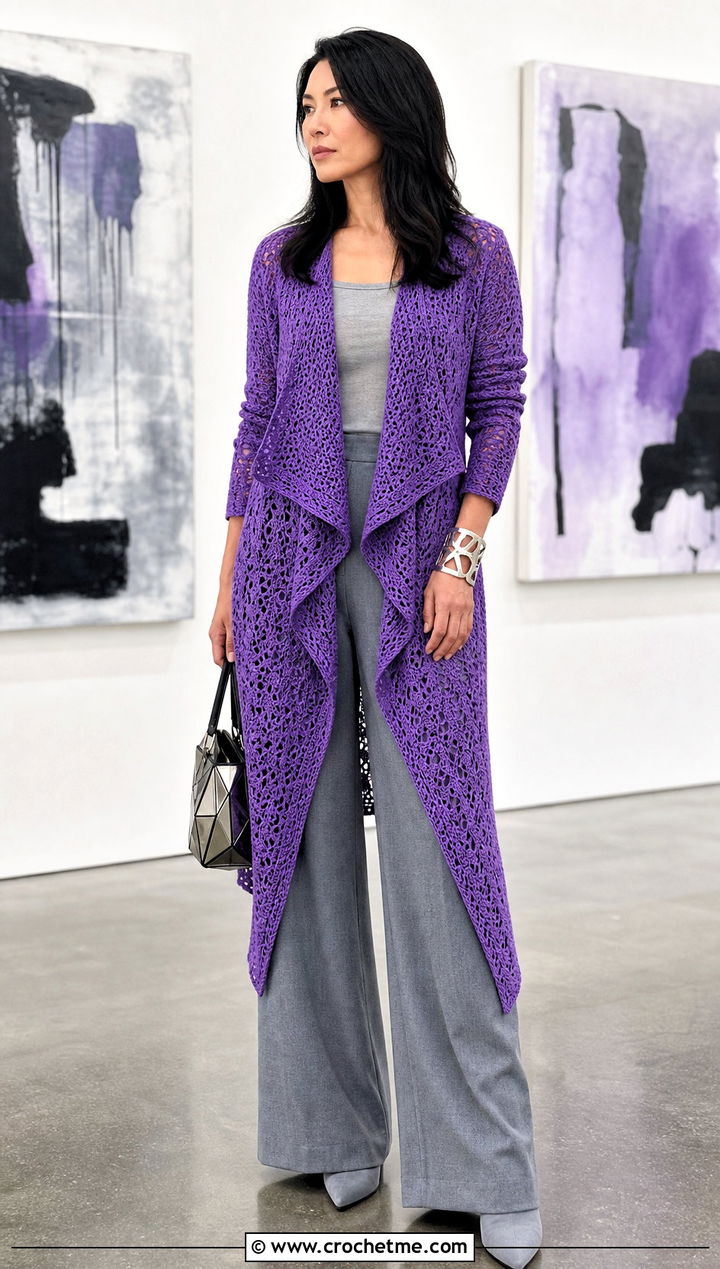 Waterfall Sport Weight Crochet Cardigan With Monochrome Separates - 15 Sport Weight Crochet Cardigan outfit ideas