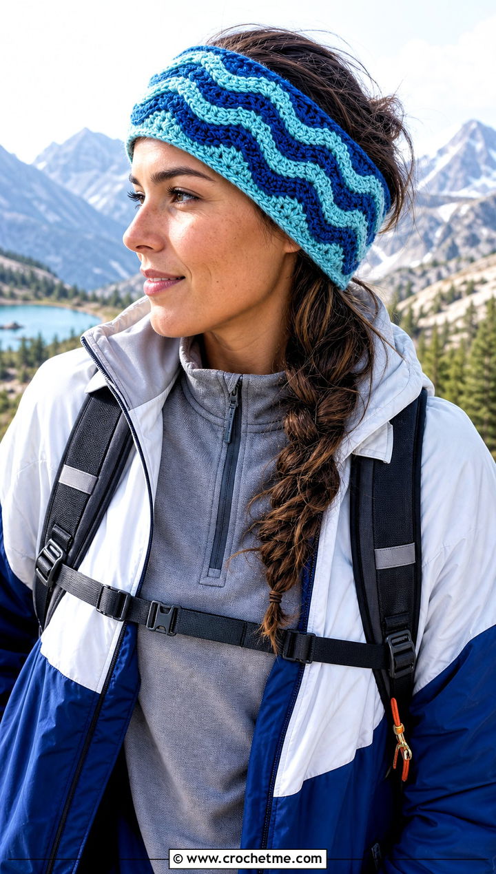 Wave Stitch Crochet Ear Warmer With Color Block Windbreaker - 25 Diy Crochet Headband Ear Warmers outfit ideas