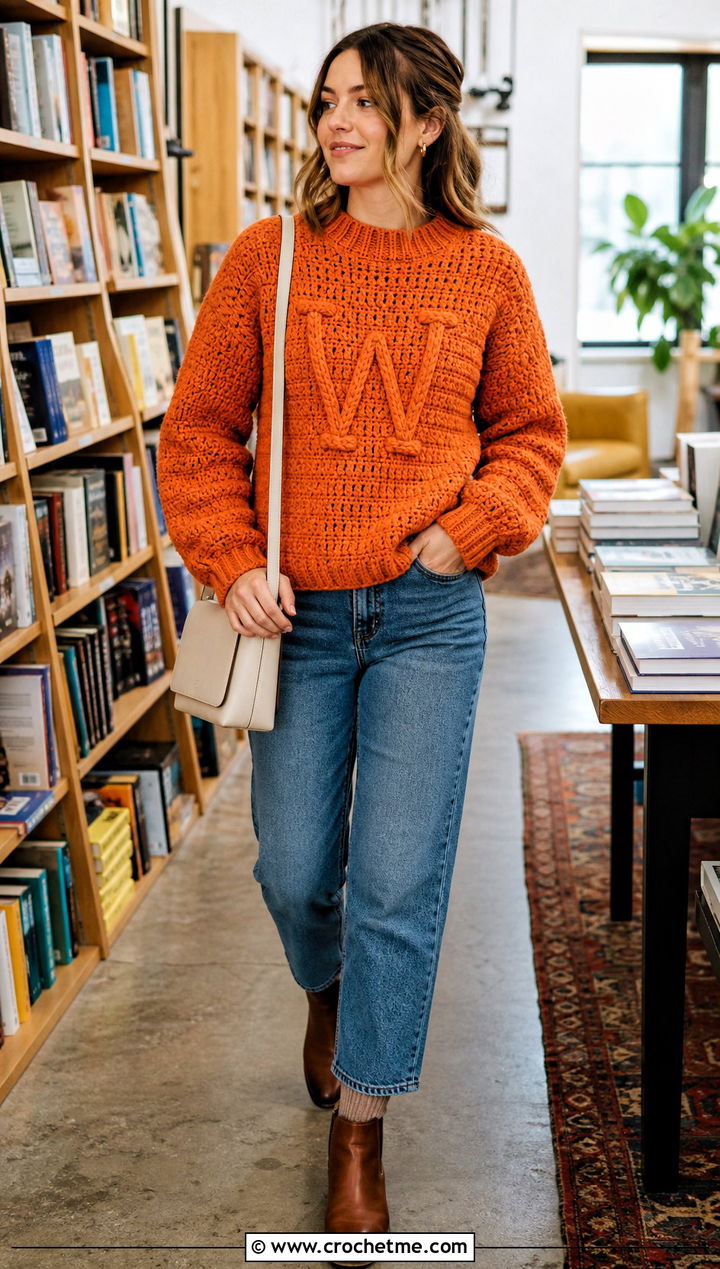 Weasley Initial Crochet Sweater With Straight Leg Jeans - 25 harry potter crochet clothes and outfit ideas