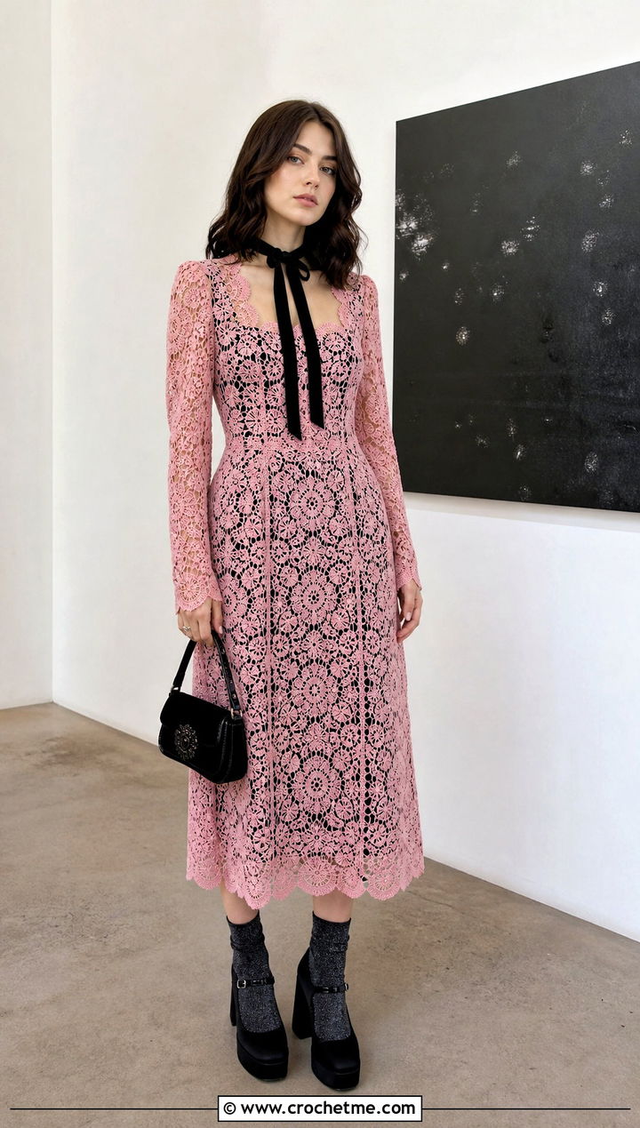 Wednesday Addams Lace Crochet Midi Dress Outfit - 15 Wednesday Addams Crochet Clothes and outfit ideas