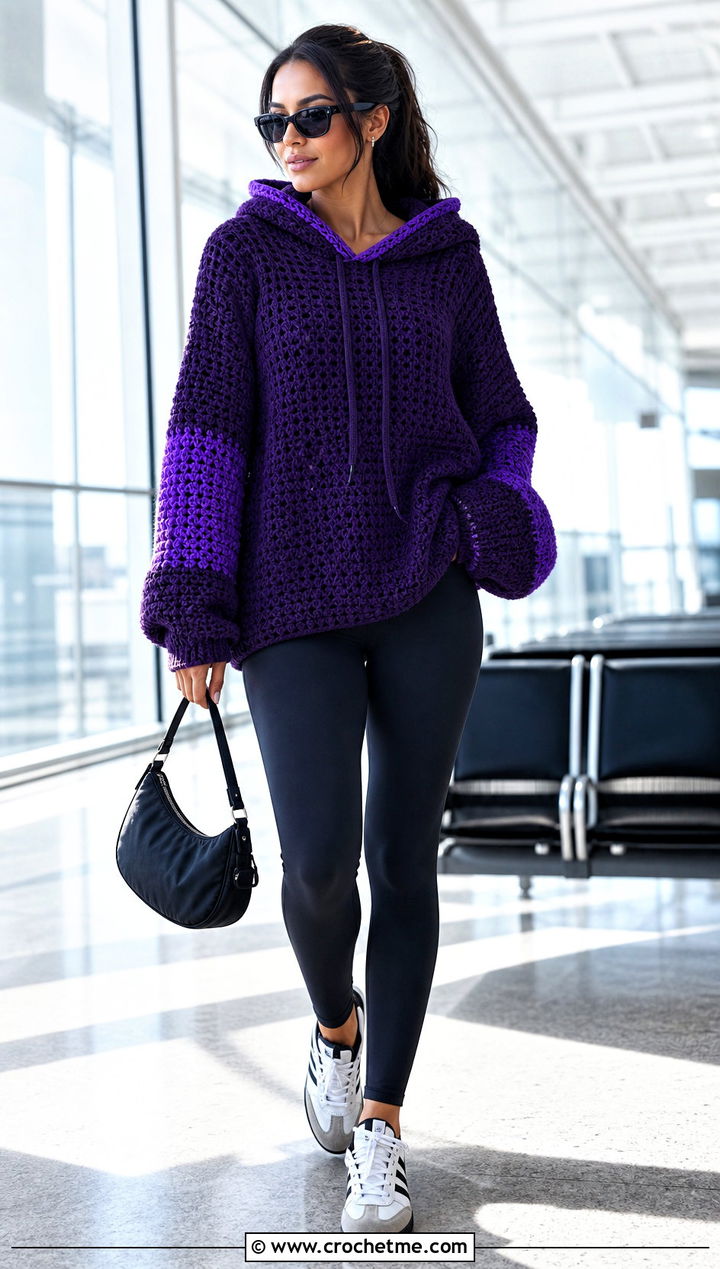 Wednesday Crochet Hooded Sweater With Leggings - 15 Wednesday Crochet Sweater outfit ideas