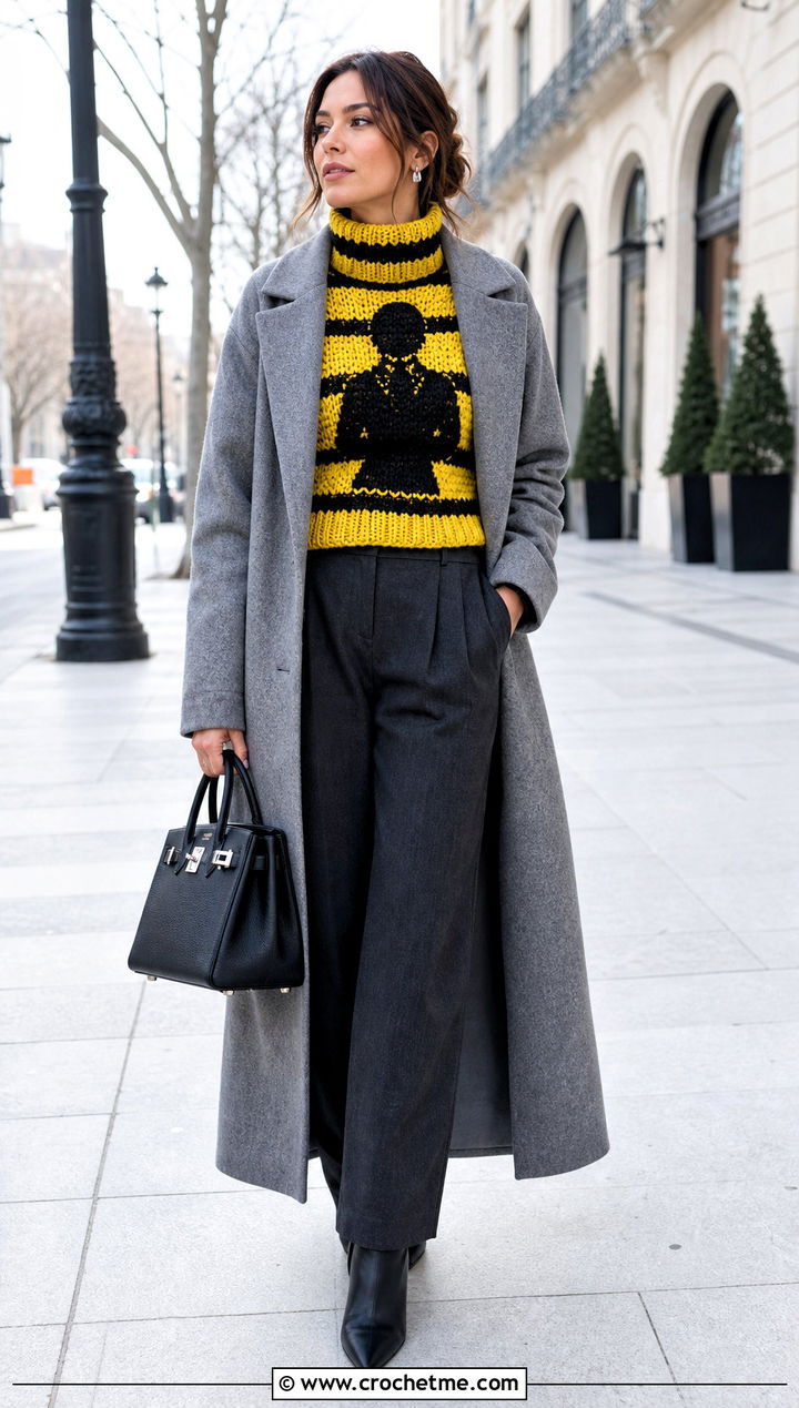 Wednesday Crochet Turtleneck Sweater With Wide Leg Pants - 15 Wednesday Crochet Sweater outfit ideas