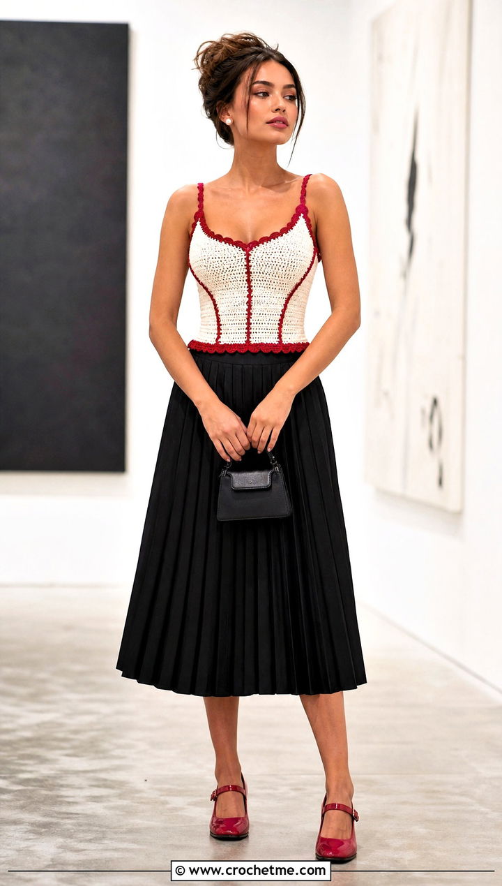 White Corset Crochet Tank Top With A Full Midi Skirt - 30 White Crochet Tank Top outfit ideas