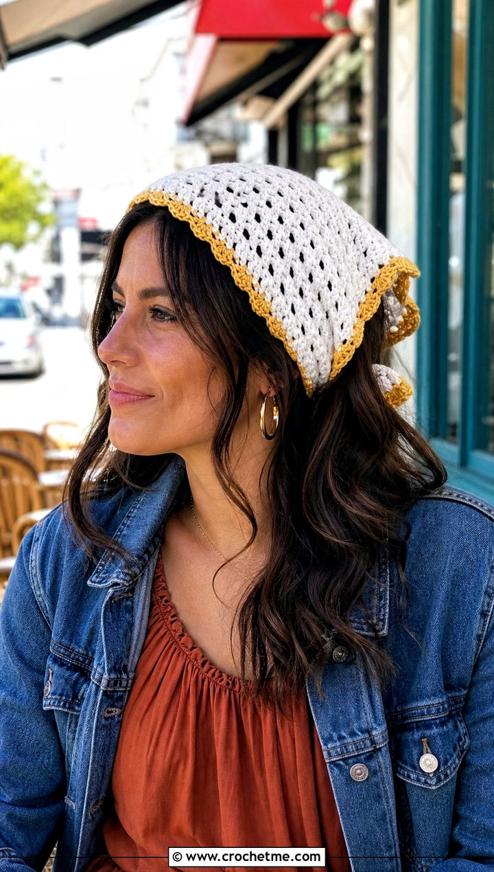 White Crochet Bandana Headband With Peasant Blouse And Flared Jeans - 35 white crochet headband outfit ideas