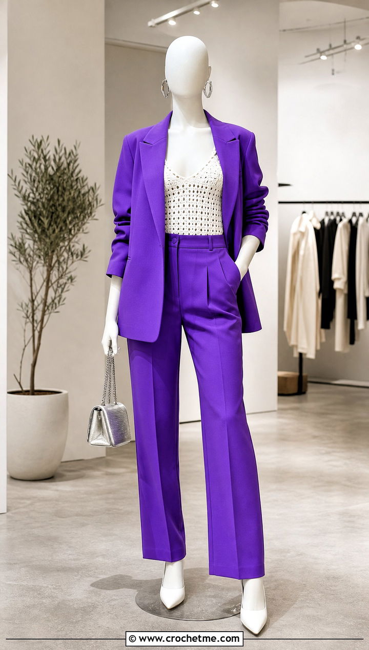 White Crochet Camisole With Oversized Suit - 15 white crochet top on mannequin outfit ideas