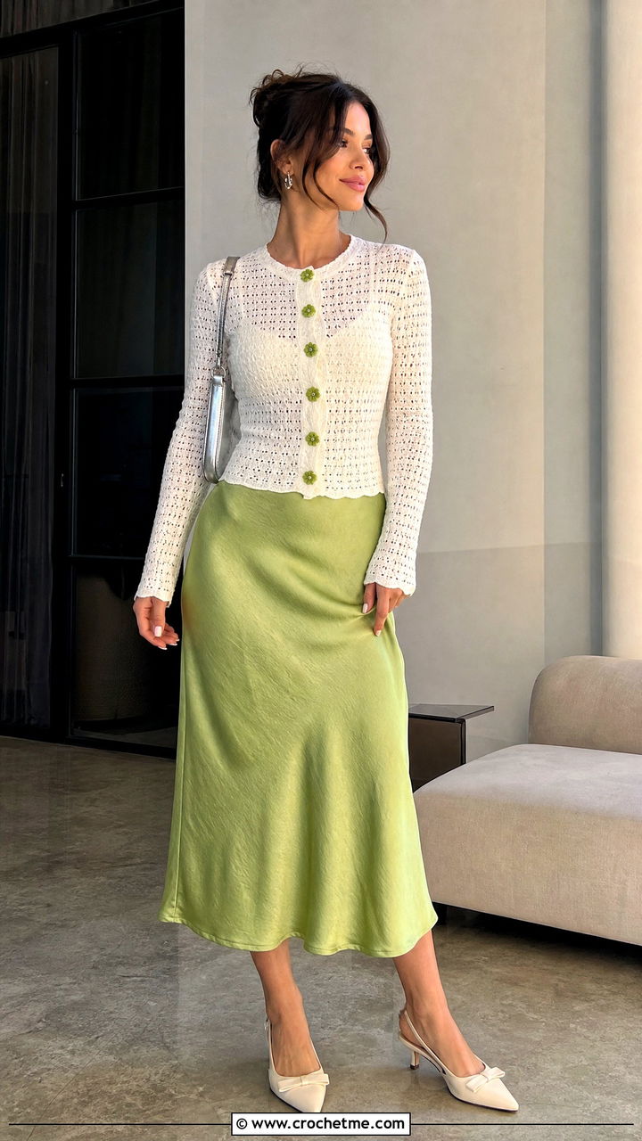 White Crochet Cardigan Top With Slip Skirt - 35 white crochet top outfit ideas