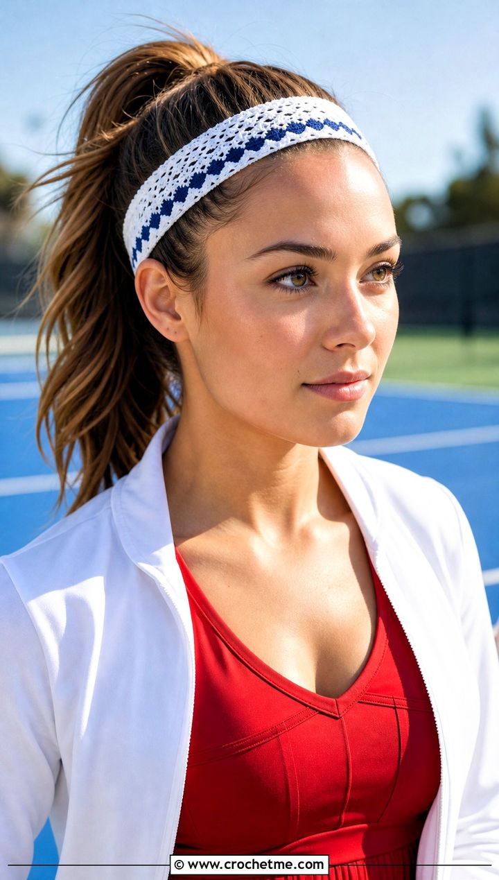 White Crochet Elastic Back Headband With Tennis Dress And Sneakers - 35 white crochet headband outfit ideas