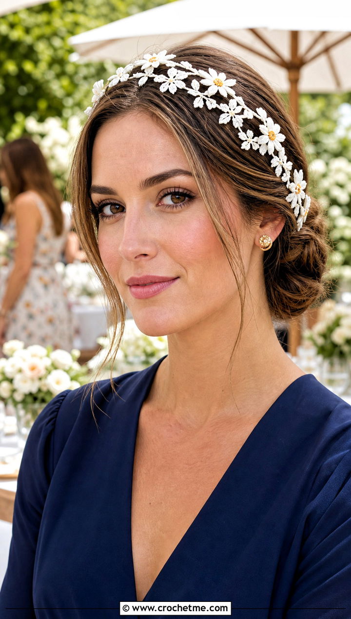 White Crochet Floral Vine Headband With Wrap Dress - 35 white crochet headband outfit ideas