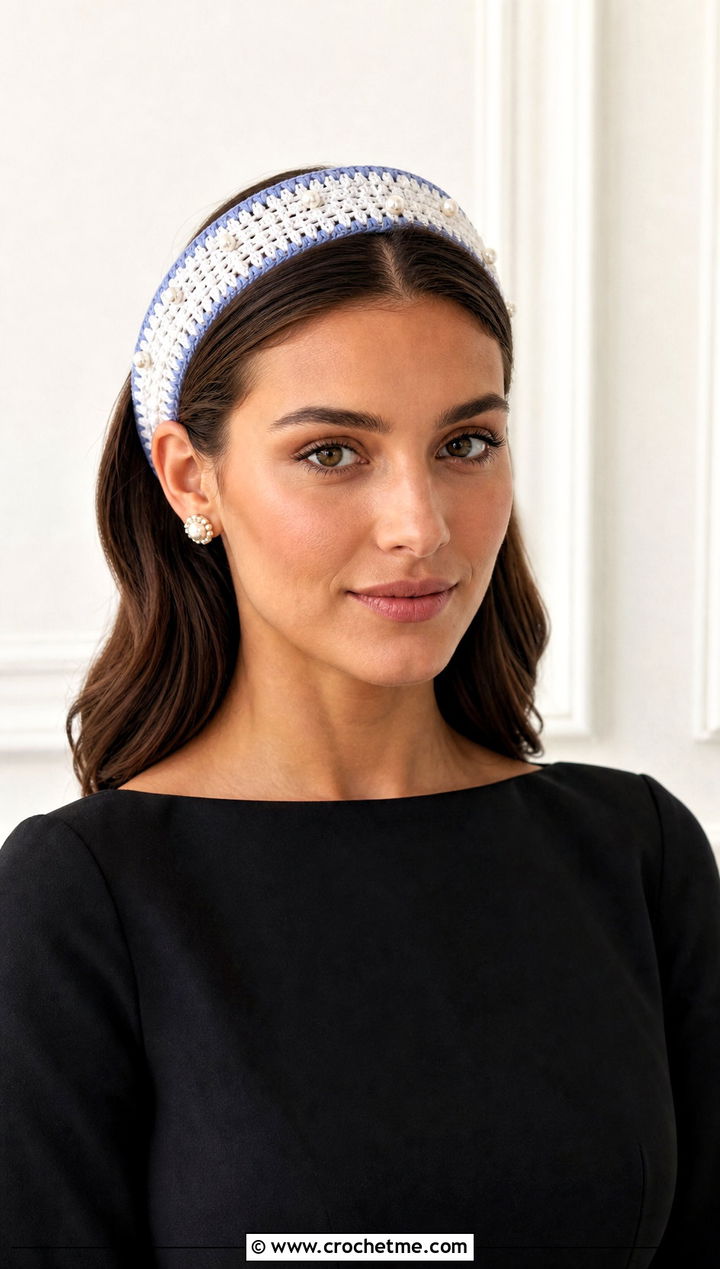 White Crochet Pearl Embellished Headband With Black Midi Dress - 35 white crochet headband outfit ideas