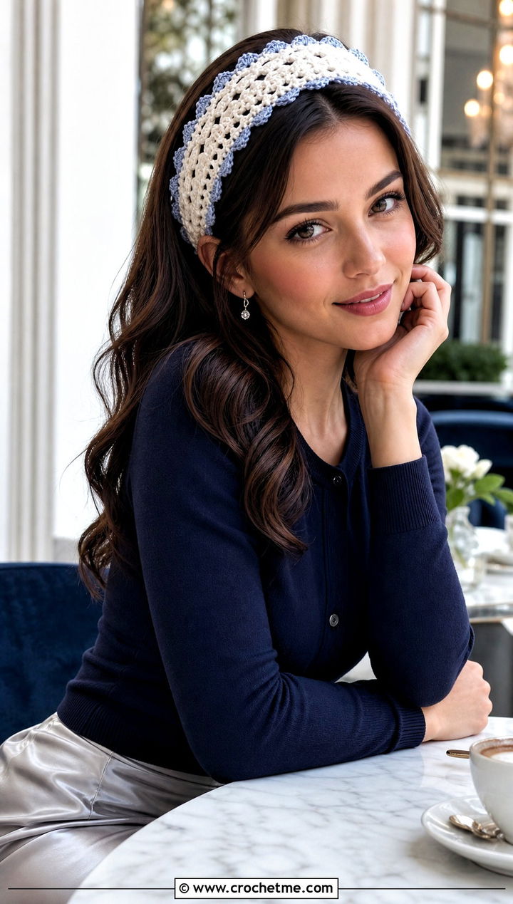 White Crochet Picot Headband With Cardigan And Satin Midi Skirt - 35 white crochet headband outfit ideas