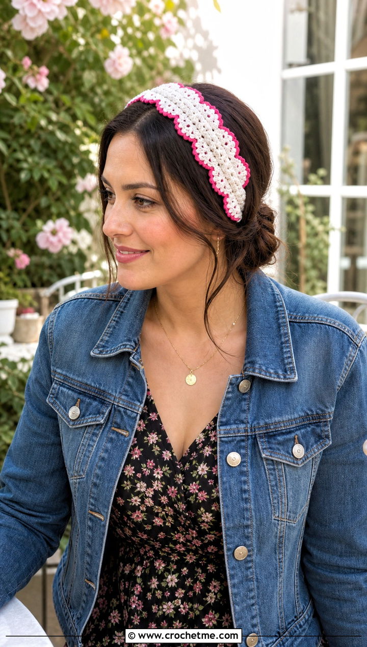 White Crochet Scalloped Headband With Floral Midi Dress - 35 white crochet headband outfit ideas