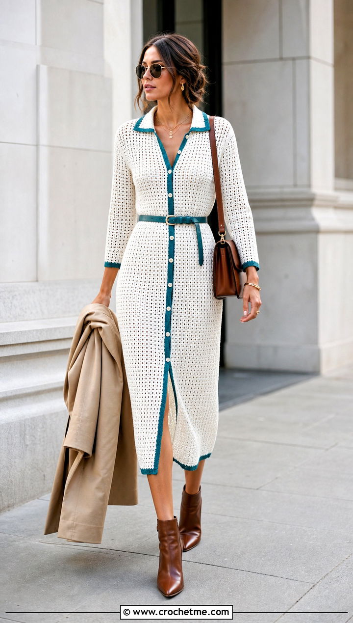 White Crochet Shirt Dress With Ankle Boots - 35 white crochet dress outfit ideas