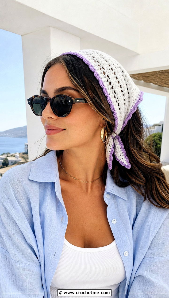 White Crochet Tie Back Headband With Linen Shirt And Shorts - 35 white crochet headband outfit ideas