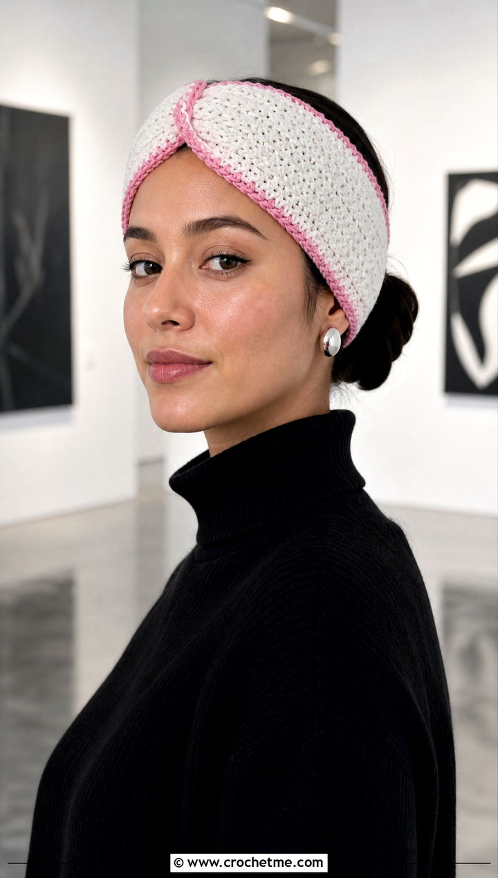 White Crochet Turban Headband With Black Knit Separates - 35 white crochet headband outfit ideas