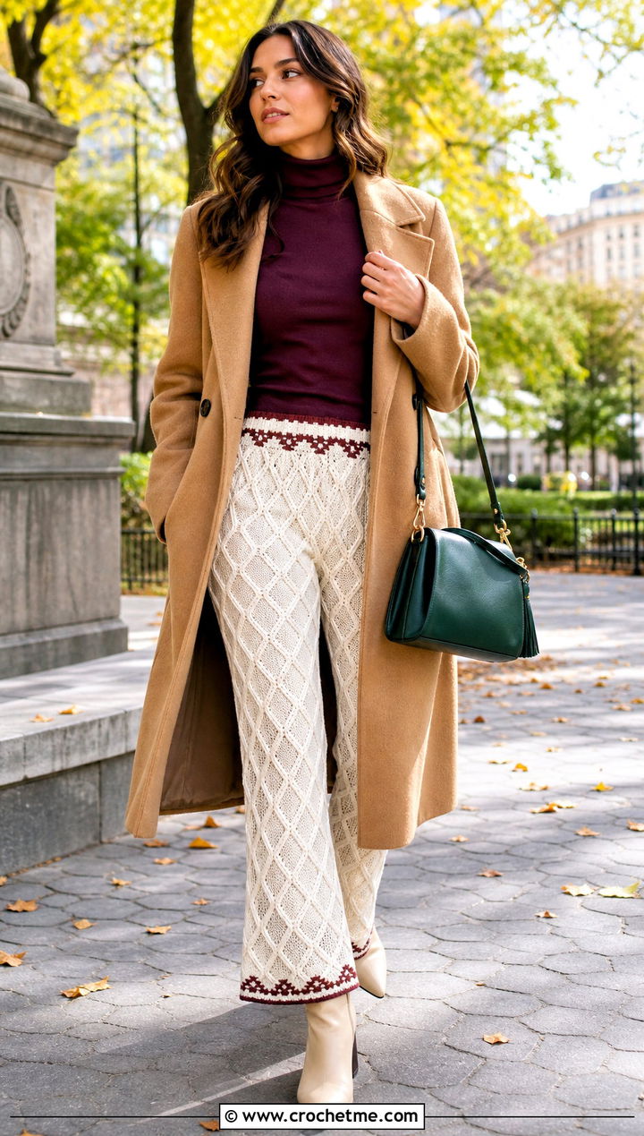 White Diamond Mesh Crochet Pants With Turtleneck - 35 white crochet pants outfit ideas