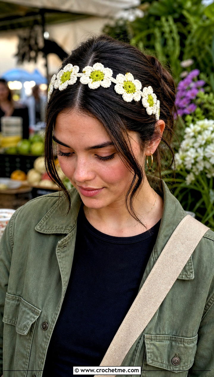 White Granny Flower Crocheted Headband With Utility Pieces - 15 white crocheted flower headband outfit ideas