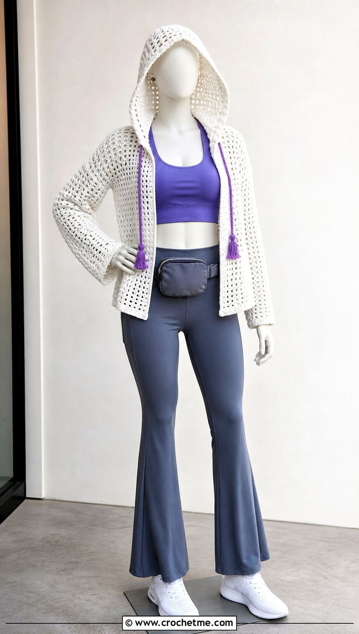 White Hooded Crochet Cardigan With Athleisure Basics - 15 White Crochet Cardigan On Mannequin outfit ideas