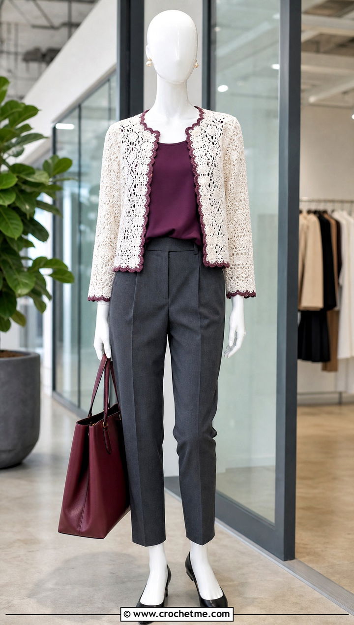 White Lace Crochet Cardigan With Tailored Trousers - 15 White Crochet Cardigan On Mannequin outfit ideas