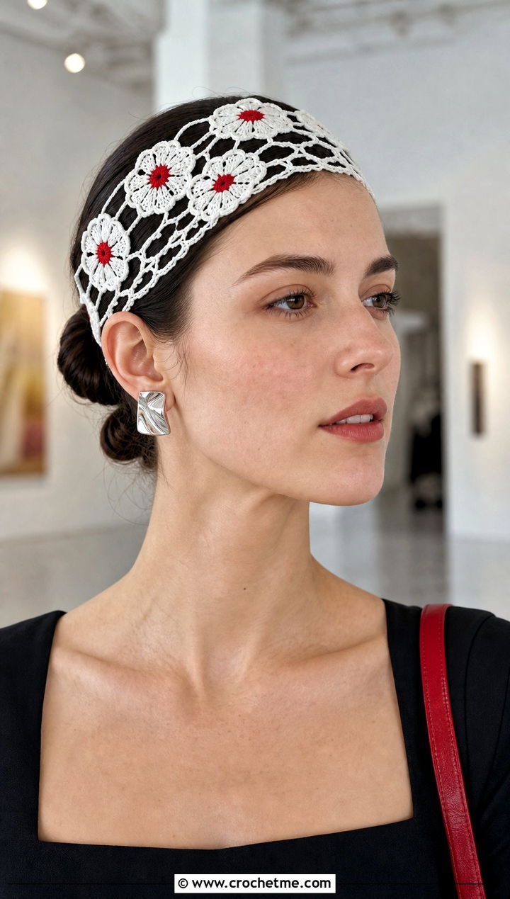 White Lace Mesh Crocheted Flower Headband With Minimalist Clothing - 15 white crocheted flower headband outfit ideas