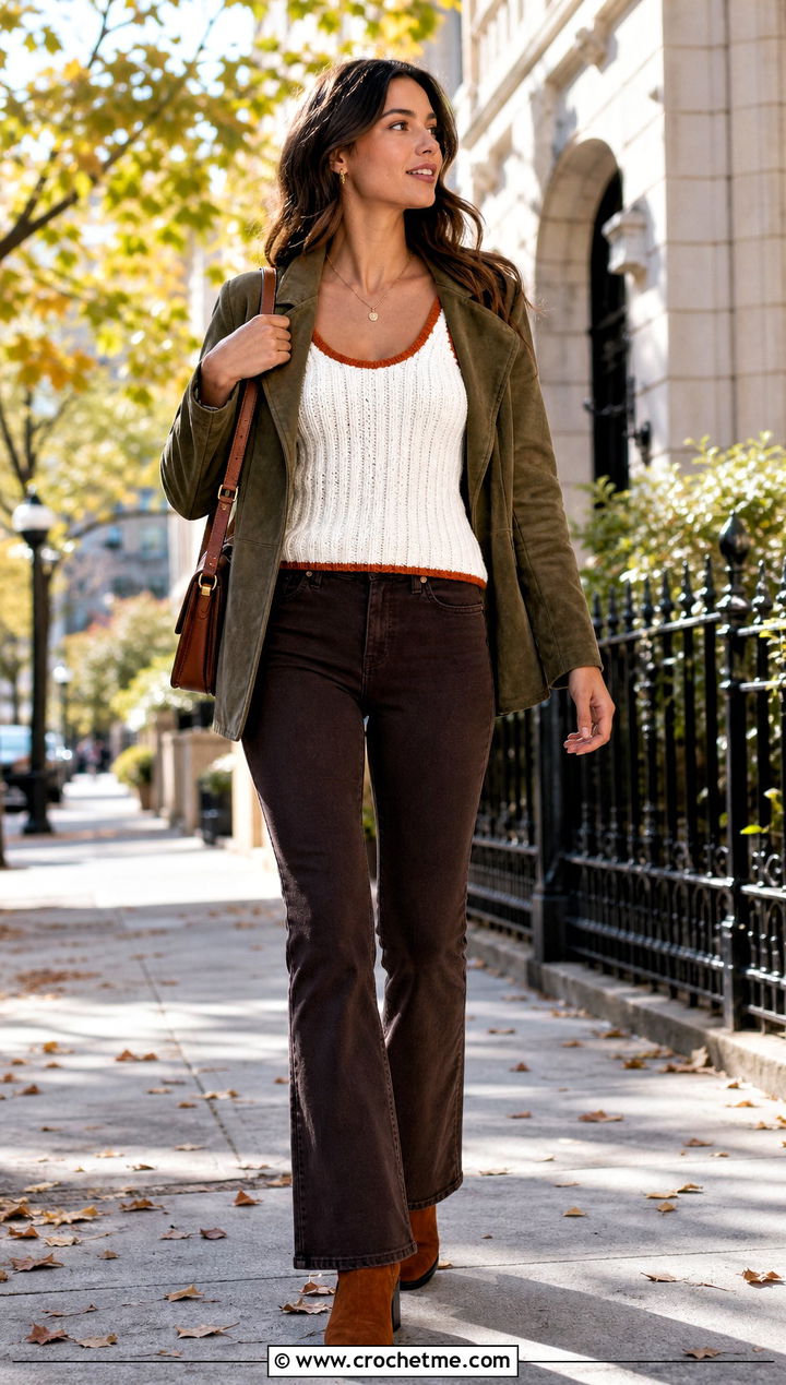 White Ribbed Crochet Tank Top With A Suede Jacket - 30 White Crochet Tank Top outfit ideas