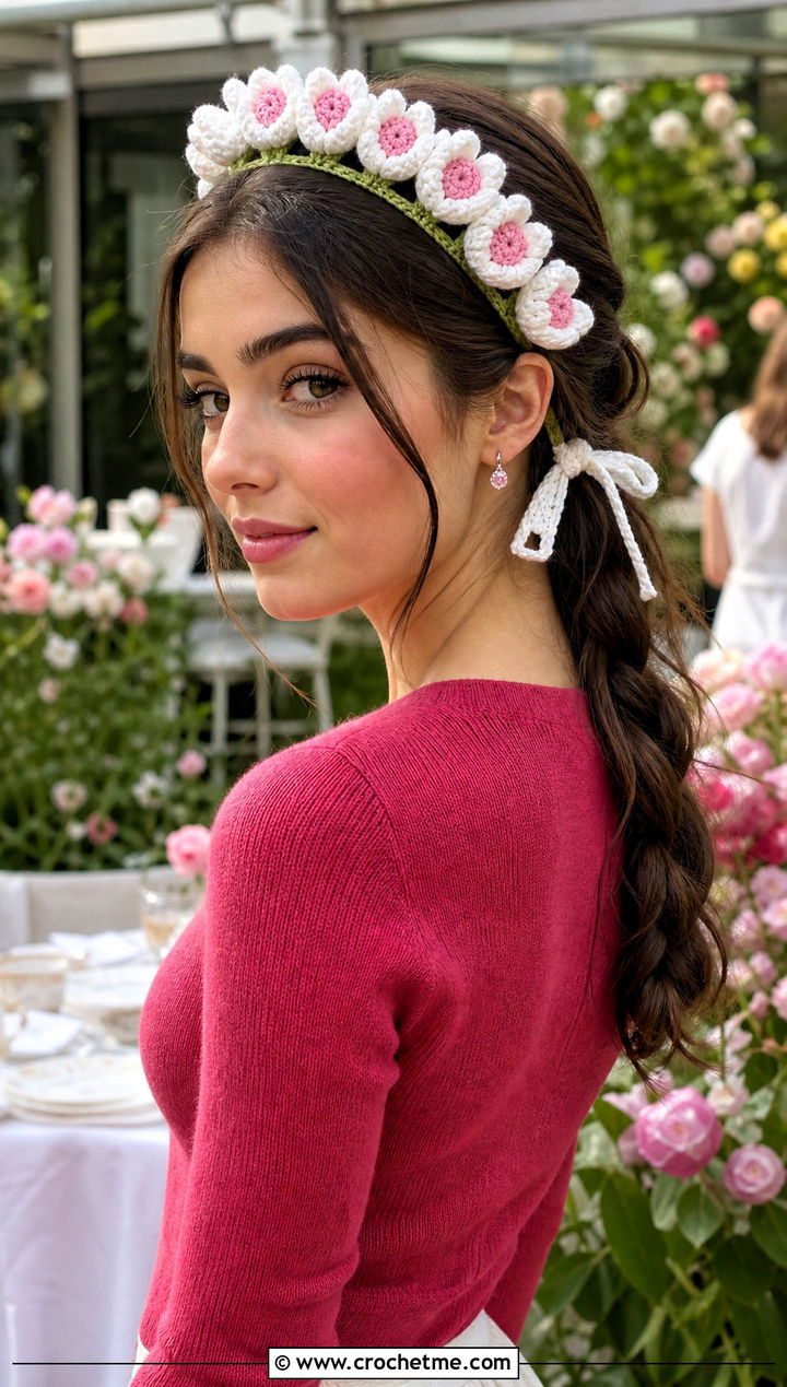 White Tulip Crocheted Flower Headband With A Maxi Skirt - 15 white crocheted flower headband outfit ideas