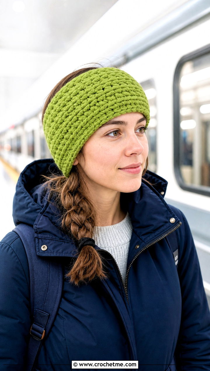 Wide Band Bulky Yarn Crochet Ear Warmer With Parka - 20 Bulky Yarn Crochet Ear Warmer outfit ideas