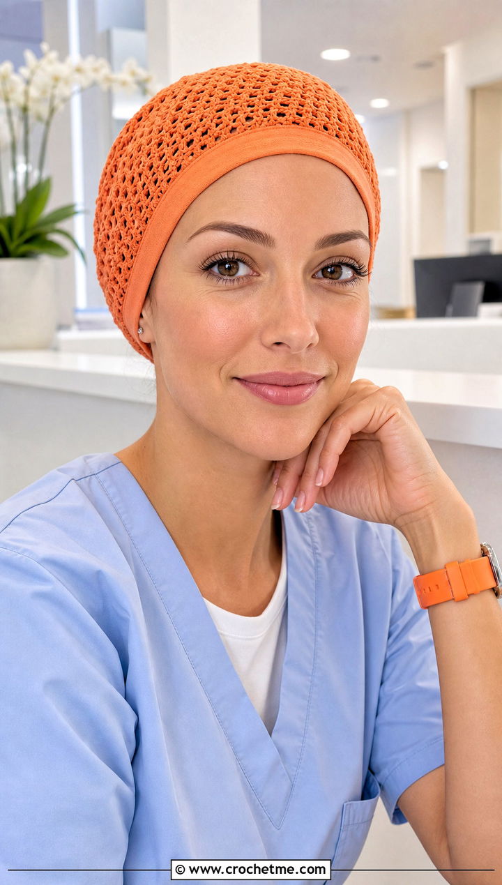 Wide Band Crochet Scrub Cap With Straight Leg Scrubs - 20 Crochet Scrub Cap outfit ideas