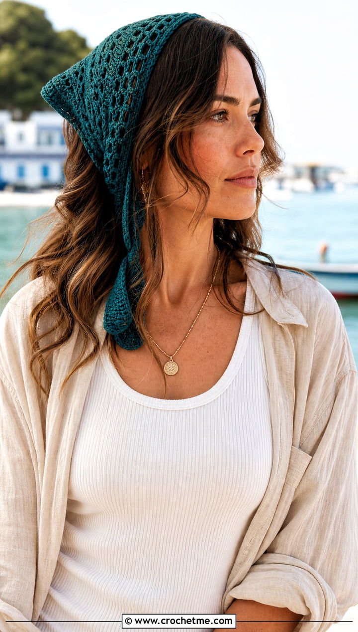 Wide Bandana Tie Back Crochet Adjustable Headband With Linen Pants - 20 Crochet Adjustable Headband outfit ideas
