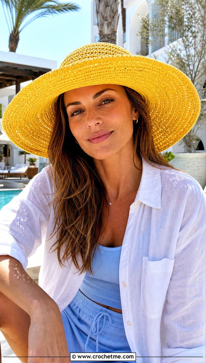 Wide Brim Crochet Beach Hat With Linen Set - 25 crochet beach hat outfit ideas