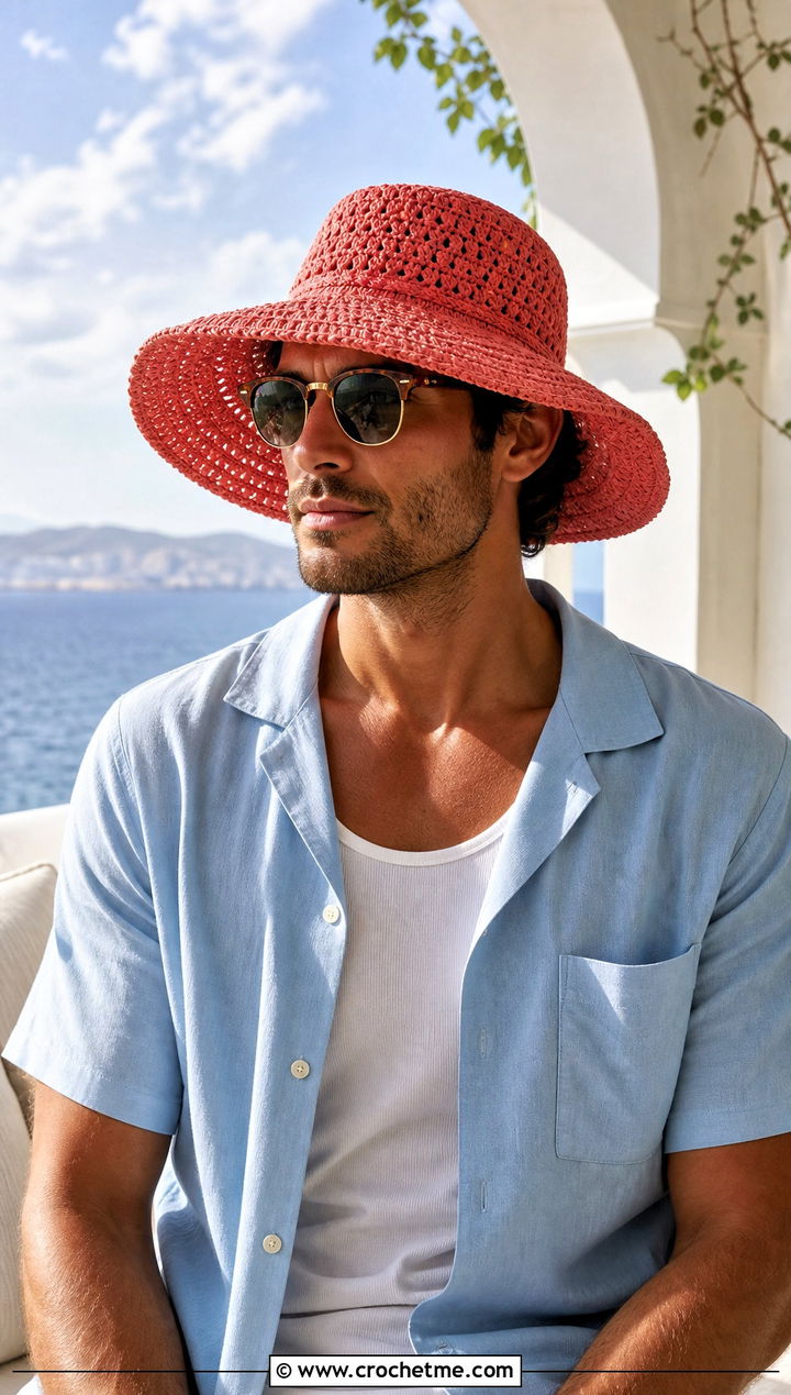 Wide Brim Crochet Bucket Hat With Resort Outfit - 30 male crochet hat outfit ideas