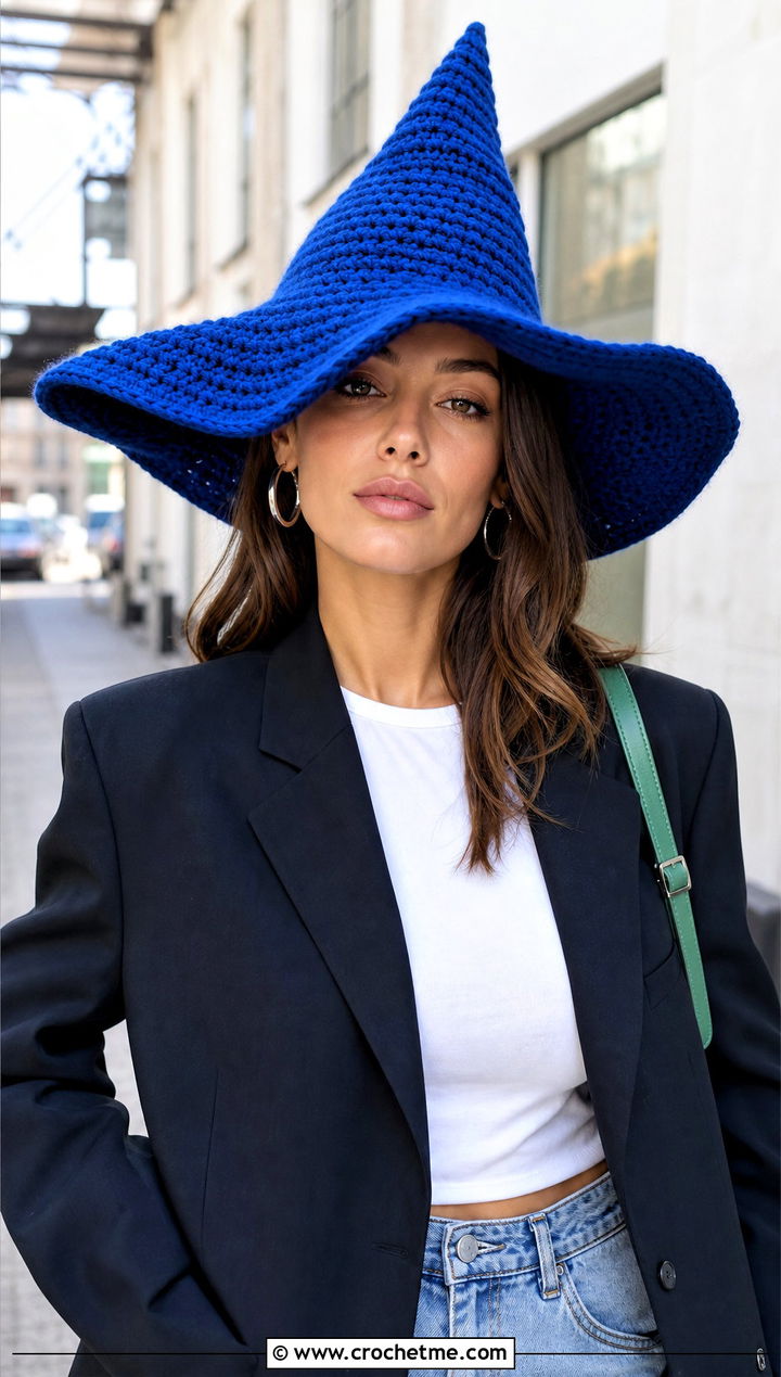 Wide Brim Crochet Elphaba Hat With Jeans - 20 Crochet Elphaba Hat outfit ideas