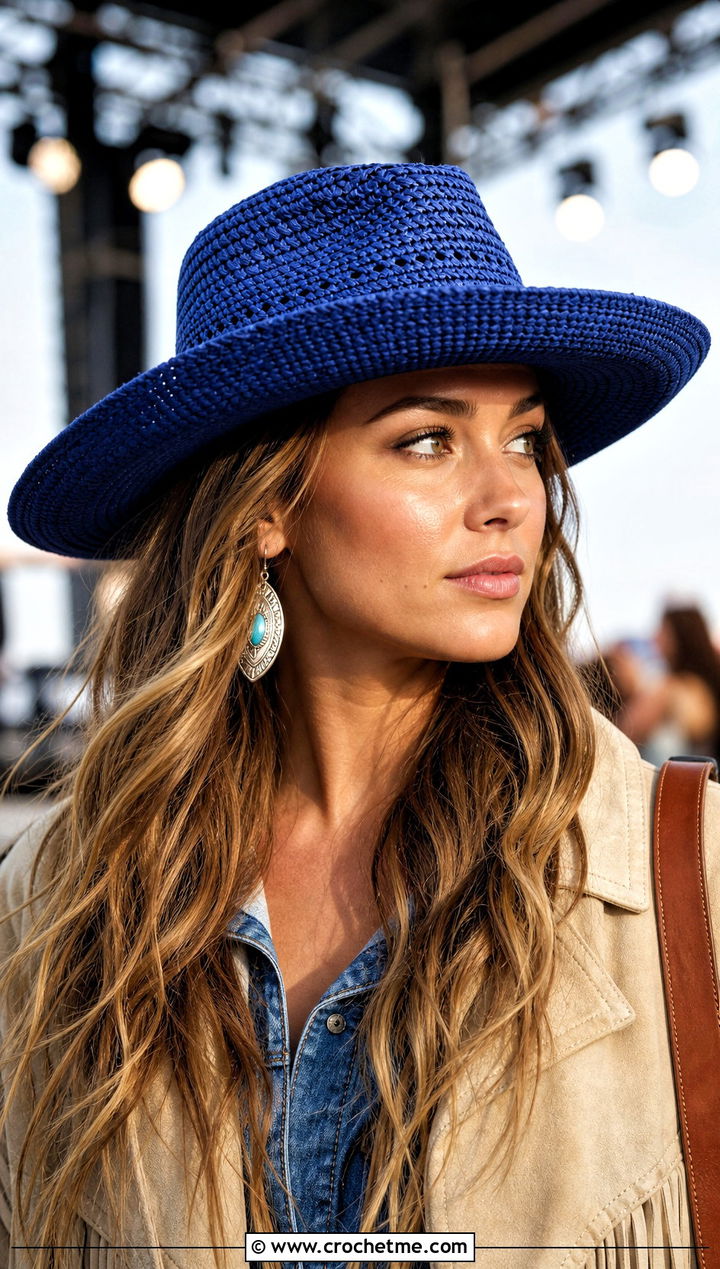 Wide Brim Crochet Rancher Hat With Denim Dress - 25 Cute Crochet Hats outfit ideas