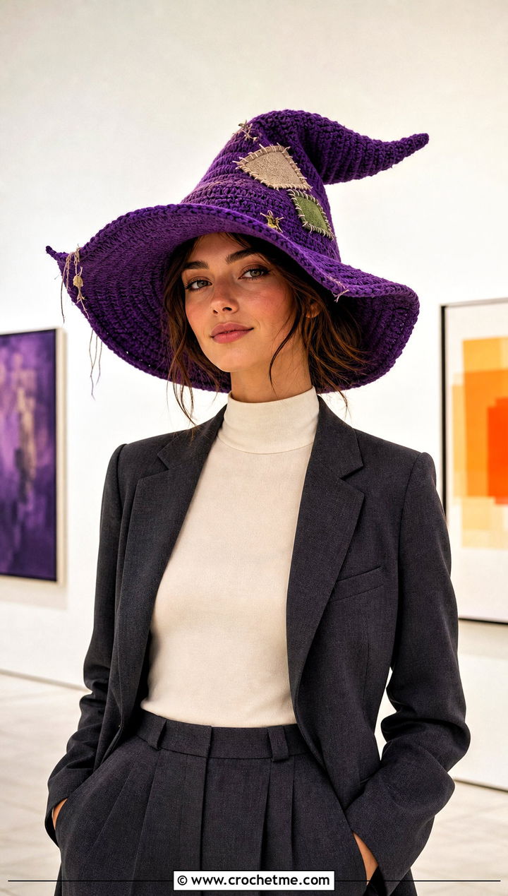 Wide Brim Crochet Scarecrow Hat With Blazer And Trousers - 30 crochet scarecrow hat outfit ideas