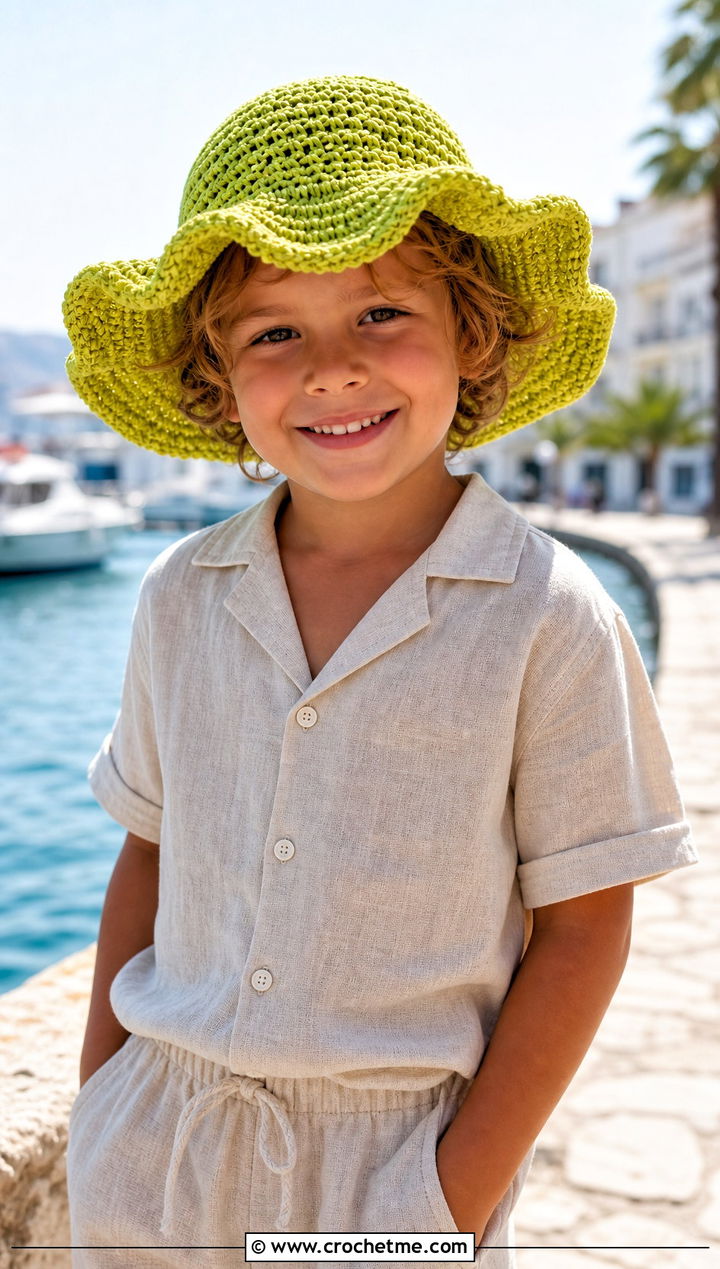 Wide Brim Crochet Sun Hat With Linen Set - 25 crochet childs hat outfit ideas