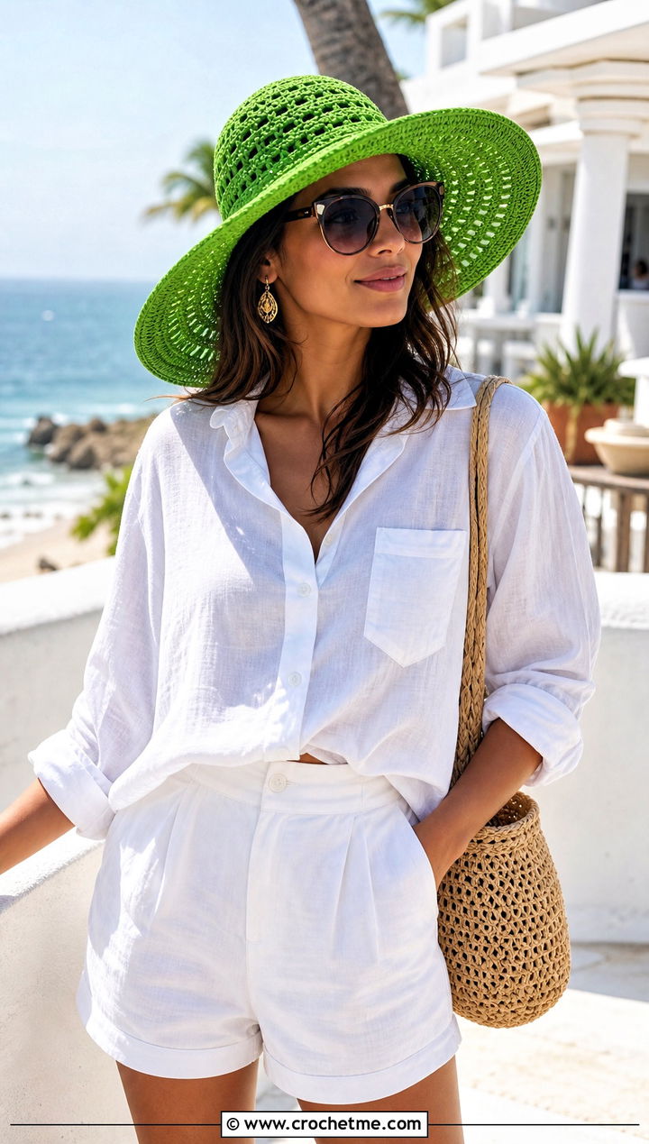 Wide Brim Crochet Sun Hat With Linen Set - 15 Crochet Hats All Sizes outfit ideas