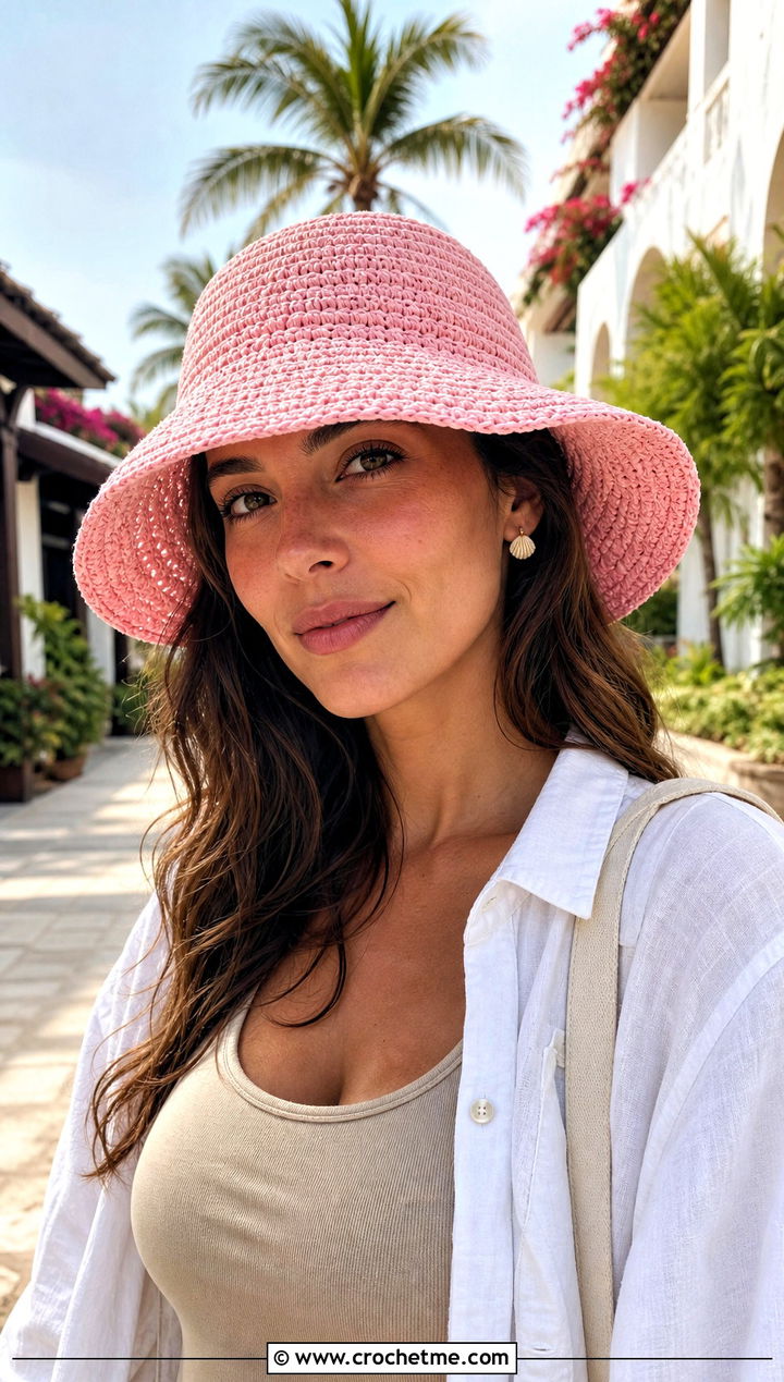 Wide Brim Double Crochet Bucket Hat With Linen Shirt And Shorts - 25 Double Crochet Bucket Hat outfit ideas