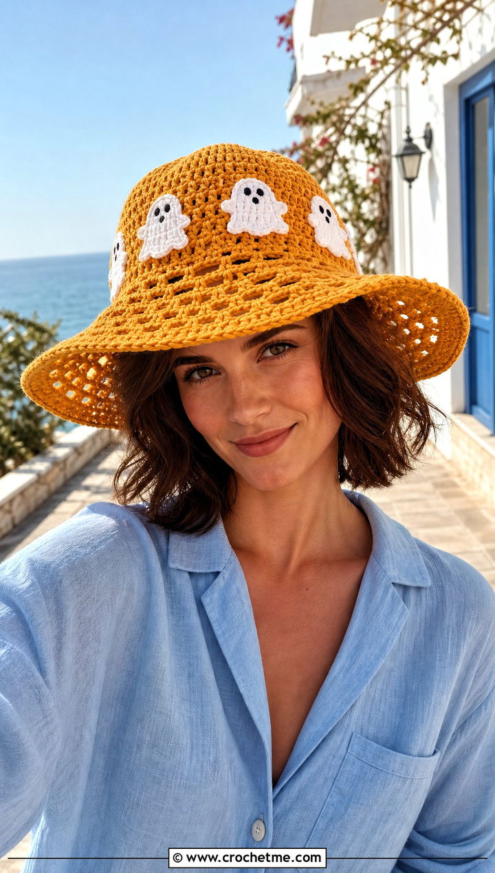 Wide Brim Ghost Crochet Hat With Linen Set - 25 Ghost Crochet Hat outfit ideas
