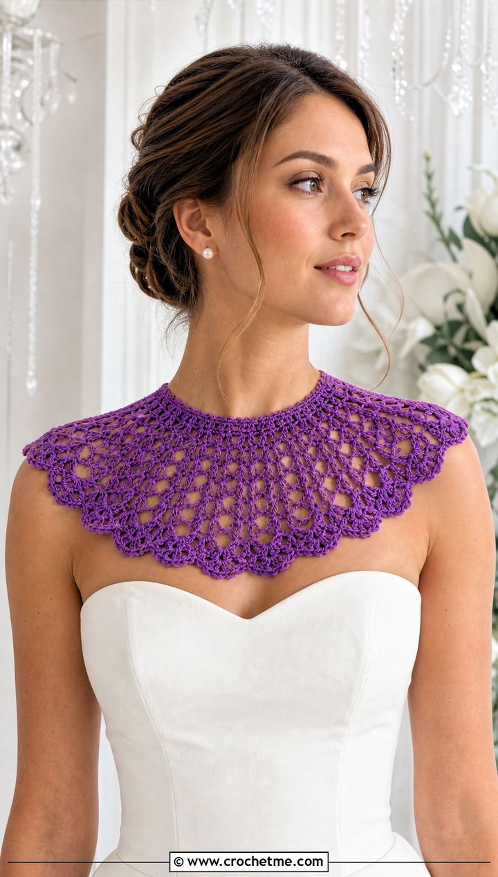 Wide Crochet Bib Collar With Simple Column Wedding Dress - 15 Wedding Necklace Crochet Collar Choker outfit ideas