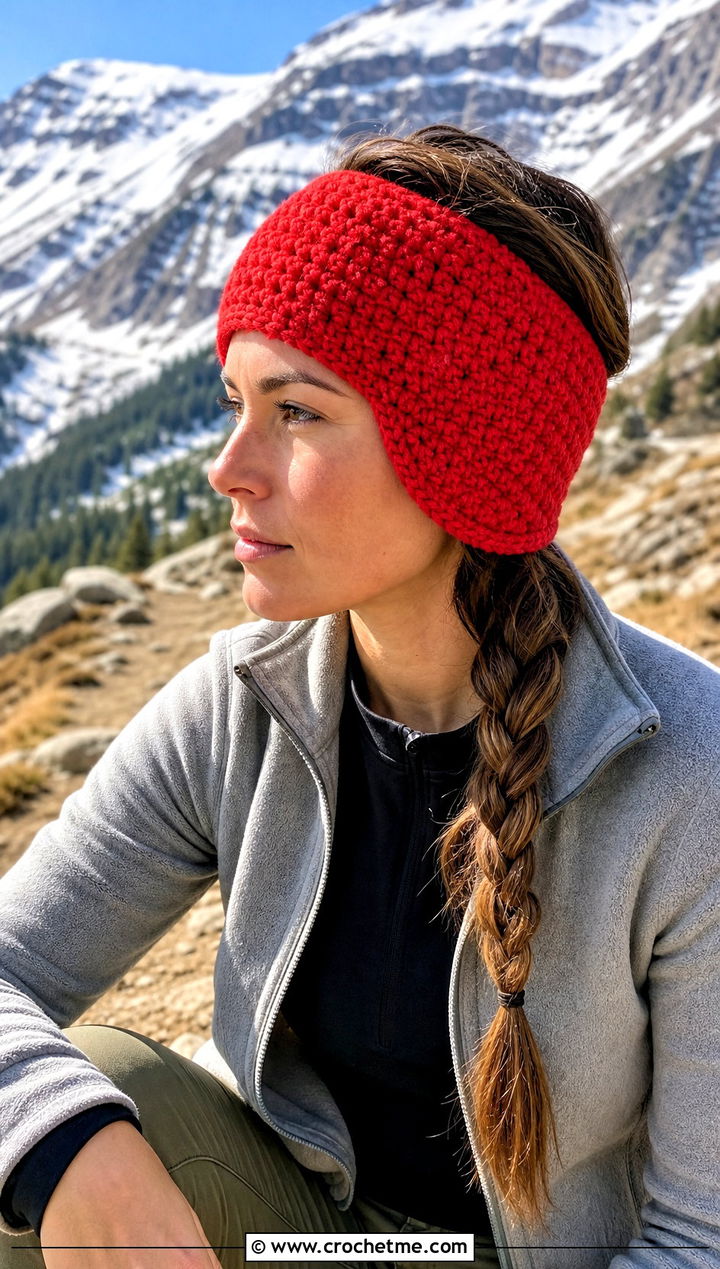 Wide Crochet Ear Warmer With Fleece Jacket - 20 Crochet Headband Ear Warmers outfit ideas