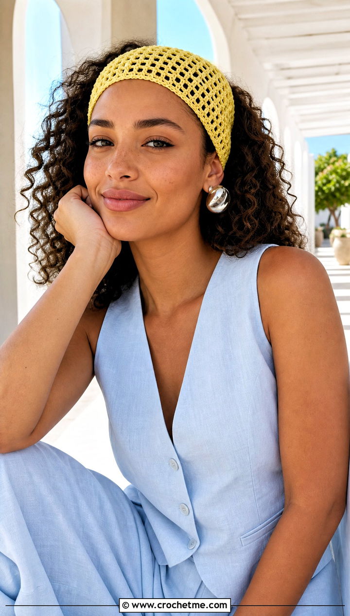 Wide Crochet Headband With Linen Pants - 30 crochet headband curly hair outfit ideas